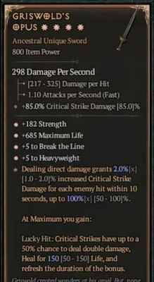     DIABLO 4 SEASON 11 GRISWOLD'S OPUS 4GA - MAX 100% ASPECT