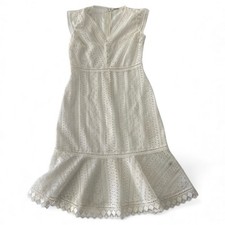 ELIE TAHARI White Lace Sheath Dress Scalloped Hem Cocktail Midi US 10 (medium)