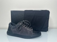 CHANEL Gray Suede Black Leather Tweed Weekend Low Top Lace Up Sneakers 36 EU NIB