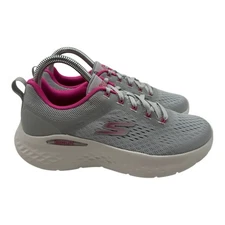 Skechers Go Run Lite Shoes Womens 6.5 Gray Pink Lace Up Low Top Running Sneakers