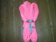 JEWELED FLEUR-DE-LIS W/GENUINE AUSTRIAN CRYSTALS ORANGE POLYESTER SCARF 72" LONG