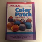 Vintage PAAS Egg Color Set of 3 glitter patches in blue, pink, and purple with six colorful egg molds and instructions.