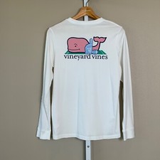 EUC Boys Vineyard Vines White Long-Sleeve Football Fan Whale Pocket T-Shirt, L