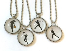  1 Basketball, Volleyball, Softball Tennis Player Sport Glass Cabochon Necklace