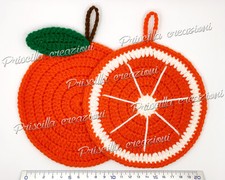 Coppia di presine cucina in lana fatte a mano all'uncinetto - Arancia / Agrumi