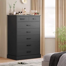 7 Drawer Dresser for Bedroom Black Chest of Drawers Large Storage Cabinet