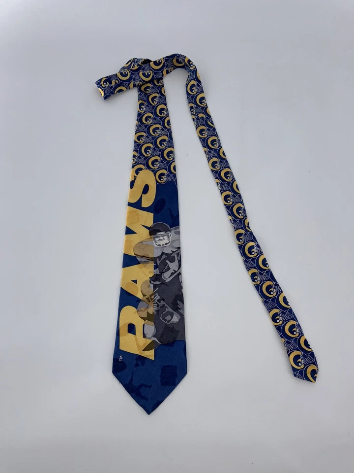 RARA Corbata de Cuello Los Angeles Rams Azul Amarillo 100% Seda 4”W/58”L EE. UU. YGI V4-207 Foto 2 de 4