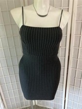 Women's Forever 21 Medium Charcoal Gray Pinstripe Bodycon Summer Dress