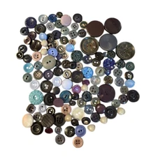 Vintage Buttons Blue Gray Black Purple 2 and 4 Hole Shank Lot Of 110