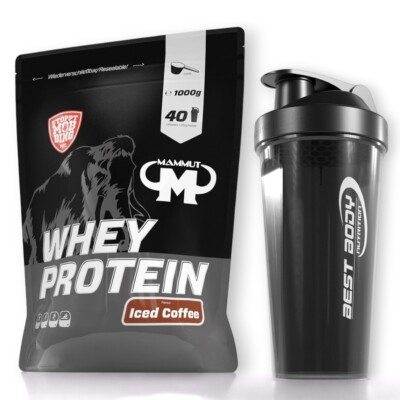 Mammut Whey Protein 1000 g Eiweiß Wheyprotein + Best Body Shaker Schwarz