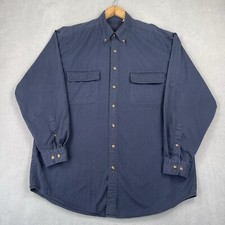 Eddie Bauer Rufton Twill Shirt Mens Large Tall Navy Blue Button Down Collar Vtg