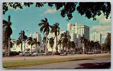 Vintage Postcard FL Miami Biscayne Boulevard Flagler Street 50s Cars  ~10958