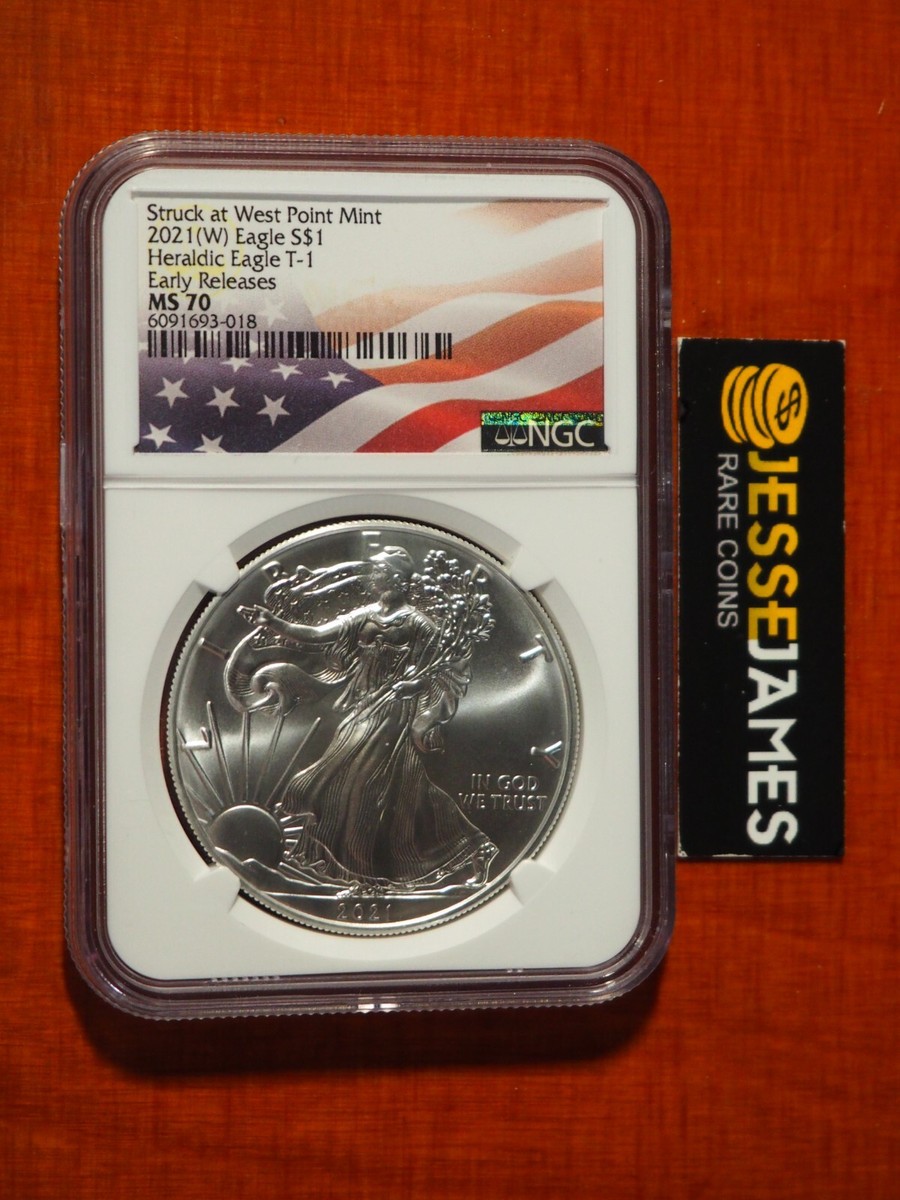 2021 (W) SILVER EAGLE NGC MS70 EARLY RELEASES STRUCK AT WEST POINT