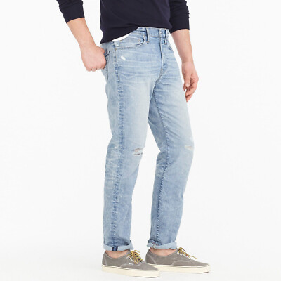 J. Crew 770 Cone Denim Men's Straight-fit Distressed Stretch Jeans
