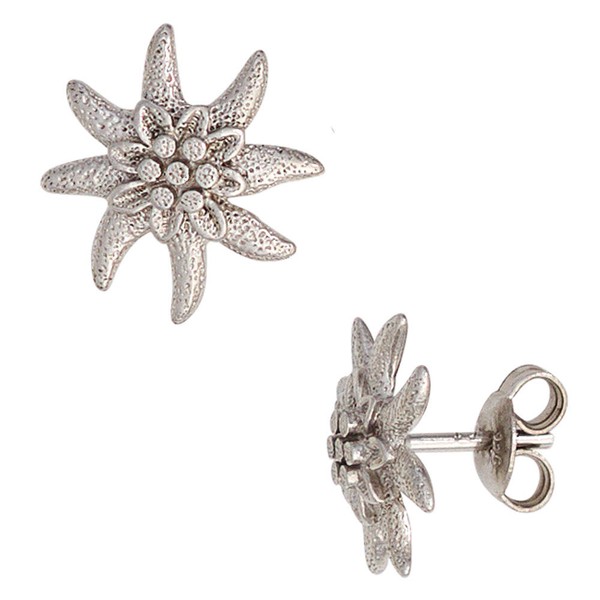 Paar Ohrstecker Stecker Blume Edelweiß Aus 925 Echt Silber Rhodiniert, Damen-image