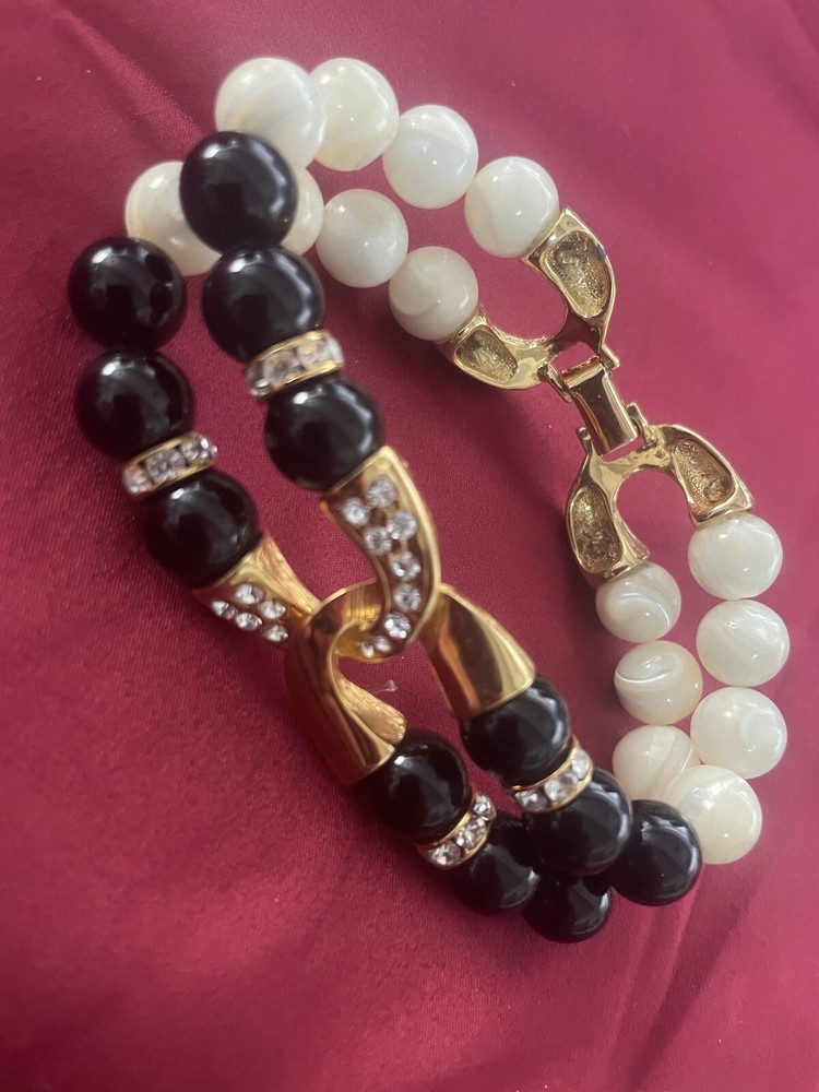 Luxury Onyx White Glass Beaded Luxury Rhinestone Bracelet