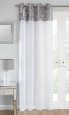 LIBBY Leinen transparenter Voile Gardine Panel mit Crushed Samt Ösen Kopf 