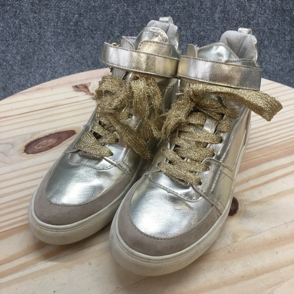 Zapatos de niña Madden para mujer 7 Adorree zapatillas altas doradas imitación cuero con cordones Foto 3 de 4