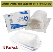 Pack of 10 STERILE Dynarex Krinkle Kerlix Gauze Rolls, , 4.5" x 4 Yards, 6 Ply