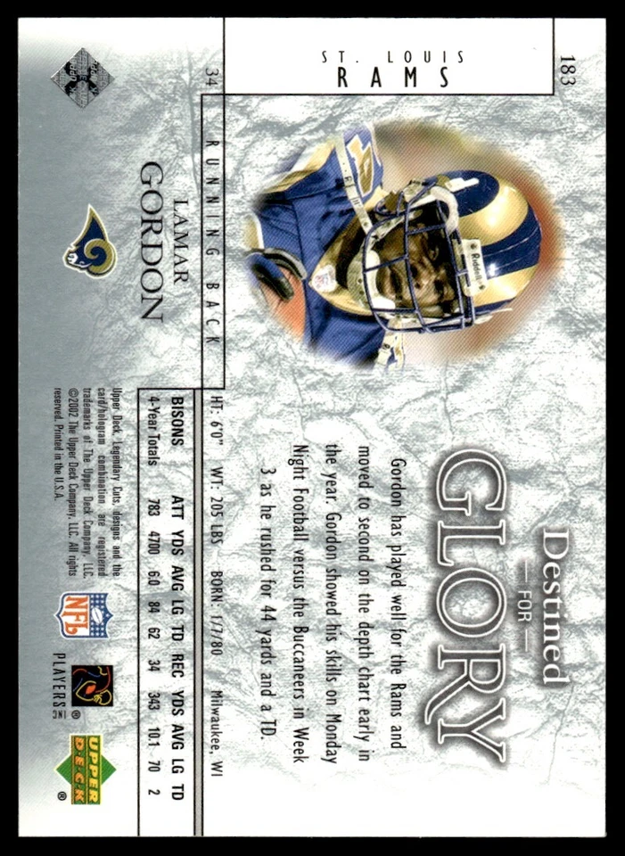 2009 SP LEGENDARY CUTS DESTINED FOR GLORY LAMAR GORDON Rookie Auto /1100 New - Image 2 of 2