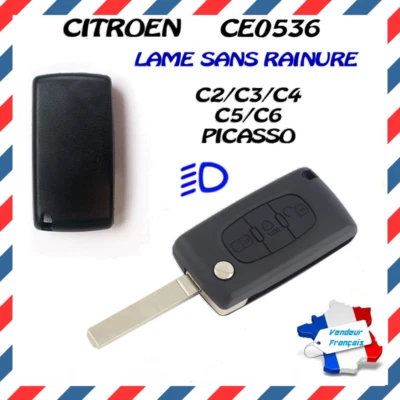 Coque clé plip 3 boutons (phare) pour Citroën C4-C5-C6-C4 picasso REF:CE0536