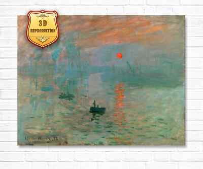 Claude Monet. Impression Sunrise. 3D Effects Texture Gel Handmade 25x20'', 32x25''