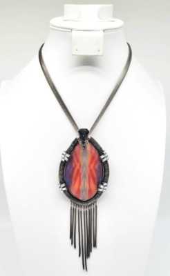 Alexis Bittar Desert Sunset Painted Lucite Oversized Pendant Necklace Silver