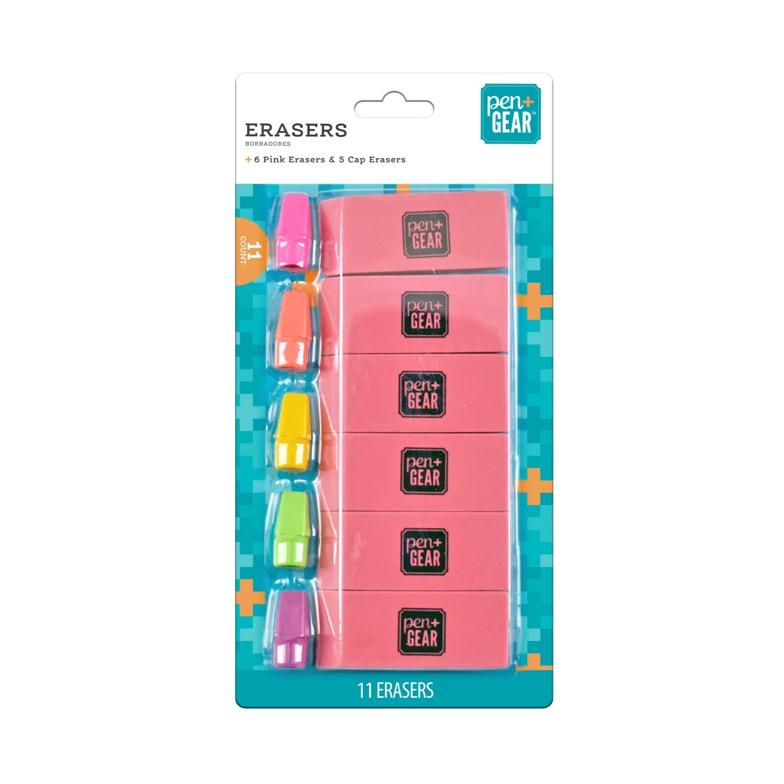 Pen Gear Eraser Kit 6 Large Pink And 5 Colored Pencil Caps NEW