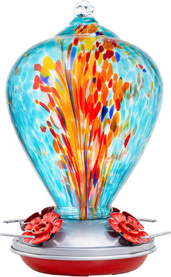 Muse Garden Hummingbird Feeders for Outdoors Hanging, Blown Glass Hummingbird Fe