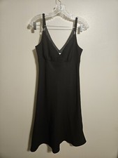 Evan Picone Women Black Sleeveless V-neck A-Line Midi Dress Size 8