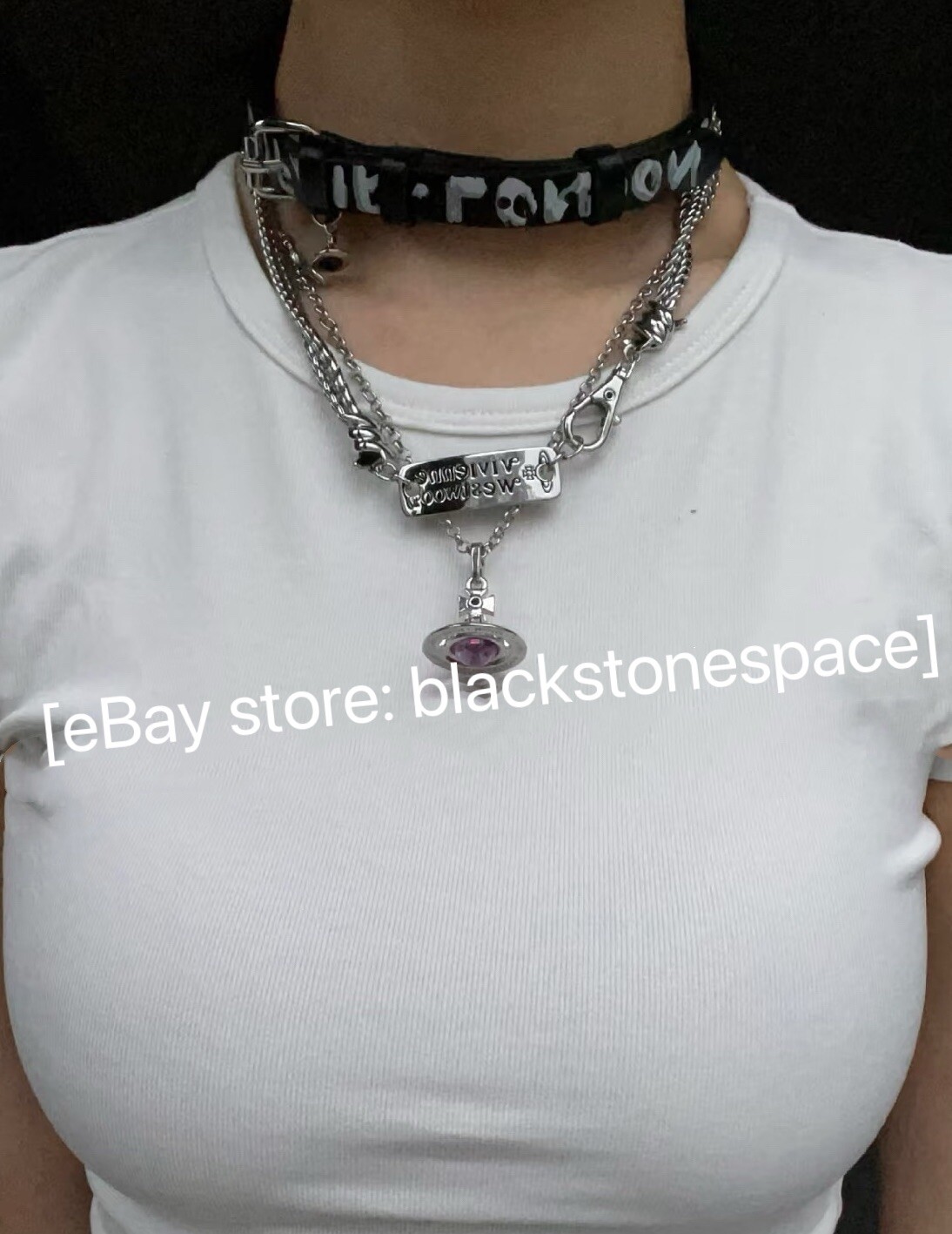 Vivienne Westwood Shin Punk Hip Hop Choker Necklace Gift Box