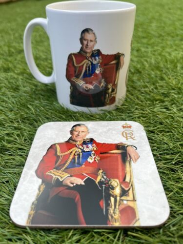 Mug & Coaster Set King Charles III Rangers FC Dressing Room picture Brand New - Afbeelding 1 van 4