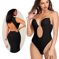Women Deep V Bodysuit Backless Body Shaper Push Up Bra Shapewear Thong