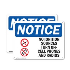 (2 Pack) No Ignition Sources Turn Off OSHA Notice Sign Decal Metal Plastic