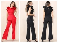 Women 's Red Pants Set Ruffled Red Jumpsuit Red Ruffled Romper