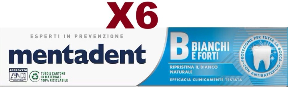 6PCS MENTADENT B STRONG WHITE RESTORES NATURAL WHITE TOOTHPASTE 75ML