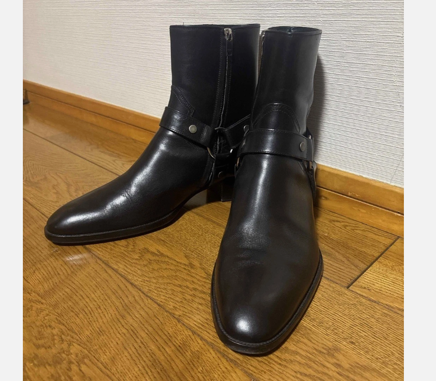 Stivali YSL Saint Laurent Wyatt uomo US 13 EU 46 nero imbracatura anello pelle Italia