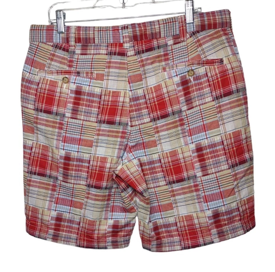 Pantalones Cortos Club Room Para Hombre Talla Real Cerca de 36 Patchwork Cuadros Rojo Madras  Foto 2 de 4