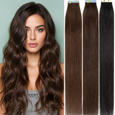 24 INCH Tape In Remy Skin Weft 100 Human Hair Extensions Full Head THICK 150G