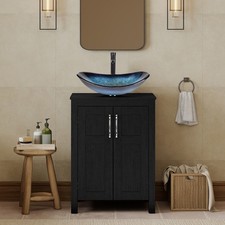 24Inch Bathroom Vanity Single Cabinet w/ Vessel Sink Combo Black Faucet Drain