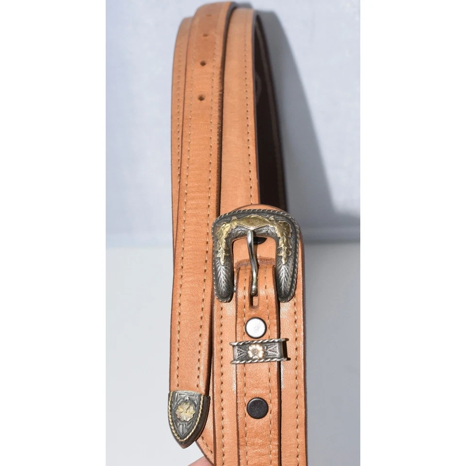 Cinturón de pistola de cuero Desperado con hebilla de plata de ley y oro de 10K Foto 2 de 4