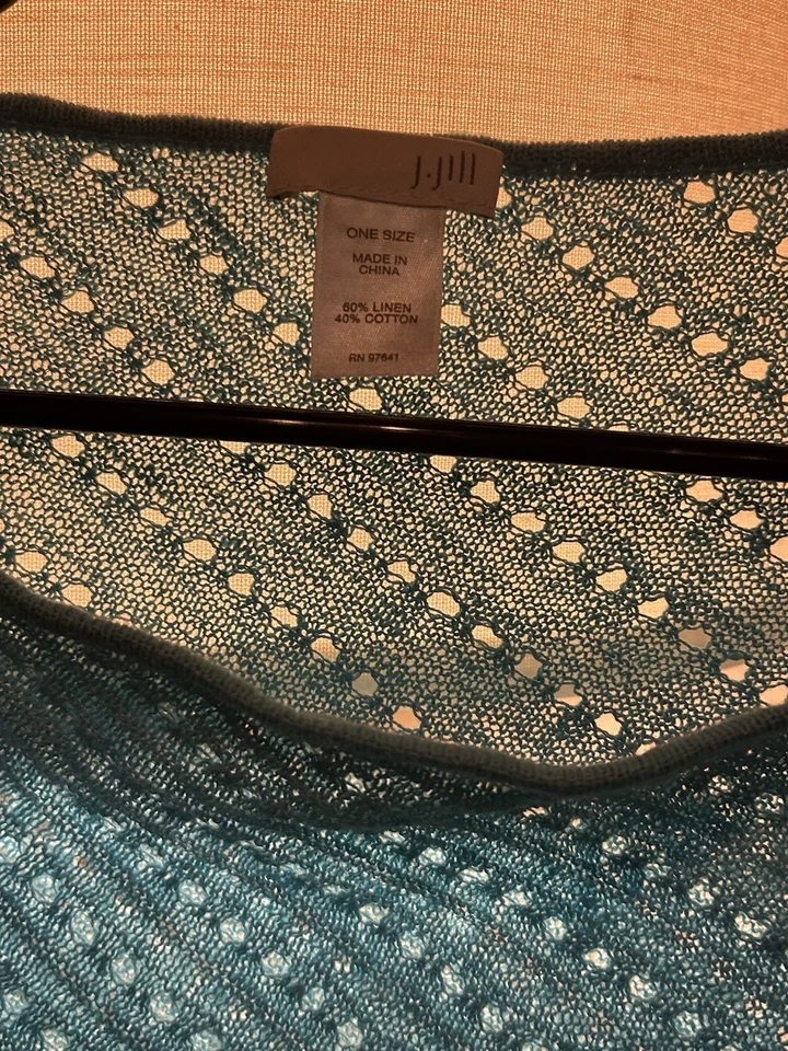 J. Jill Blue Linen Blend Poncho Sweater, One Size, Asymmetrical (see photos) - Image 3 of 4