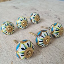 L5463 Porzellanknöpfe 6 Stück | Möbelknauf | Möbelknopf handbemalt | ANTIK LOOK