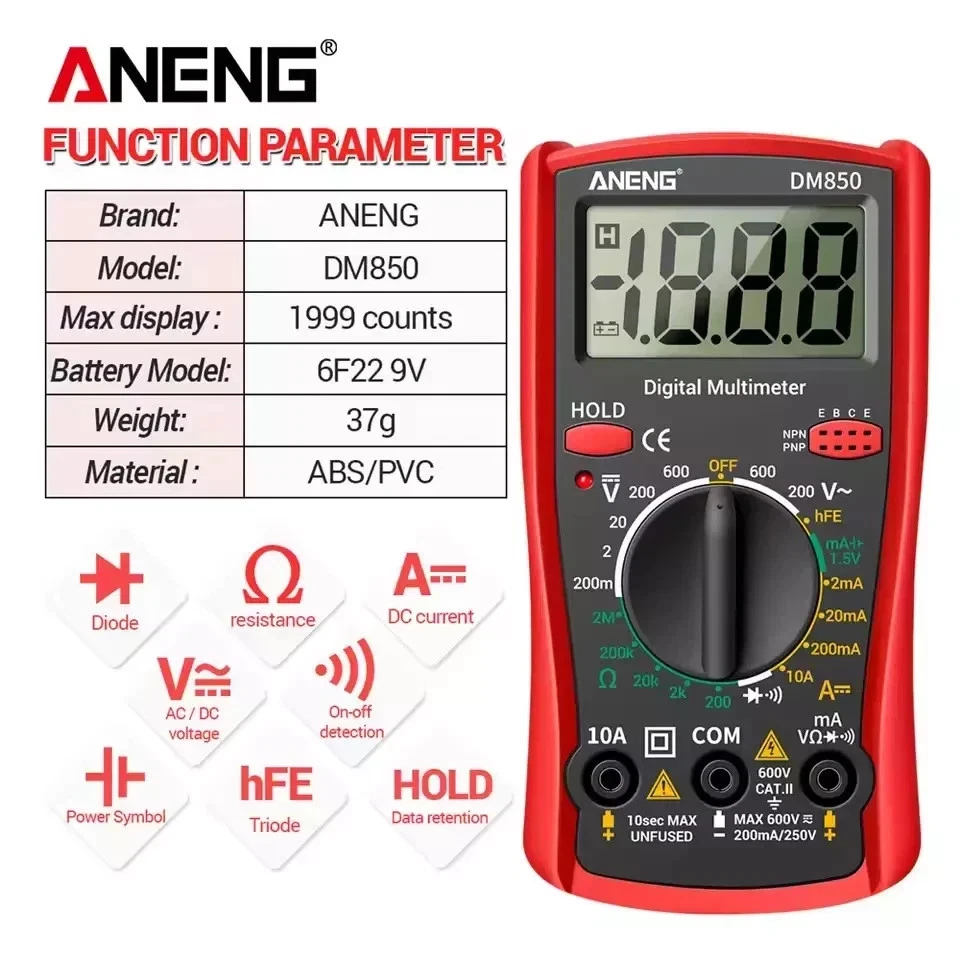 TESTER MULTIMETRO DIGITALE PROFESSIONALE ANENG DM850 - Immagine 4 di 4