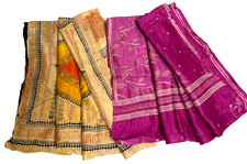 Ethnic Saree Indian Women Wrap Dress Printed Used Silk Craft Fabric Sari 2 Pcs