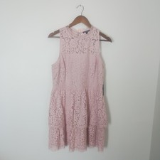 Express Lace Tiered Dress Women's 12 Pink Sleeveless Romantic Coquette Party