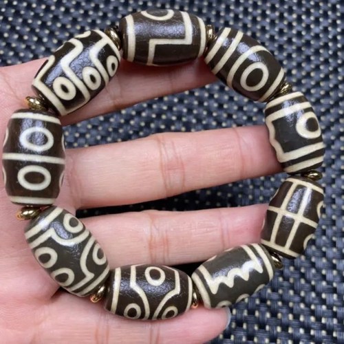 Energy Tibetan Old Agate Dzi Multiple totems Beads Bracelet  - Picture 1 of 2
