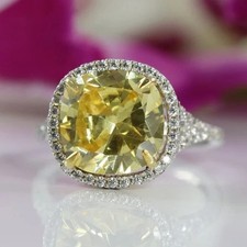 Anillo de diamantes tratado con champán de 5 quilates corte cojín ¡Certificado VVS1! Alianza