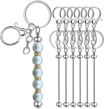 6Pcs Beadable Keychain Bars Blanks Bead Keychain Bar Metal Beaded Keychains for