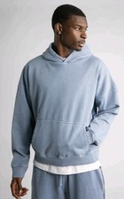 Hours Collection Unisex M Drop Shoulder Pullover Hoodie Baby Blue Drawstring